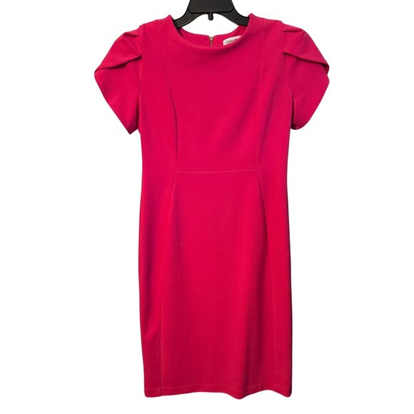 Calvin Klein Womens Red Short-Sleeve Sheath Dress With Pleated Shoulder Details - Picture 1 of 12